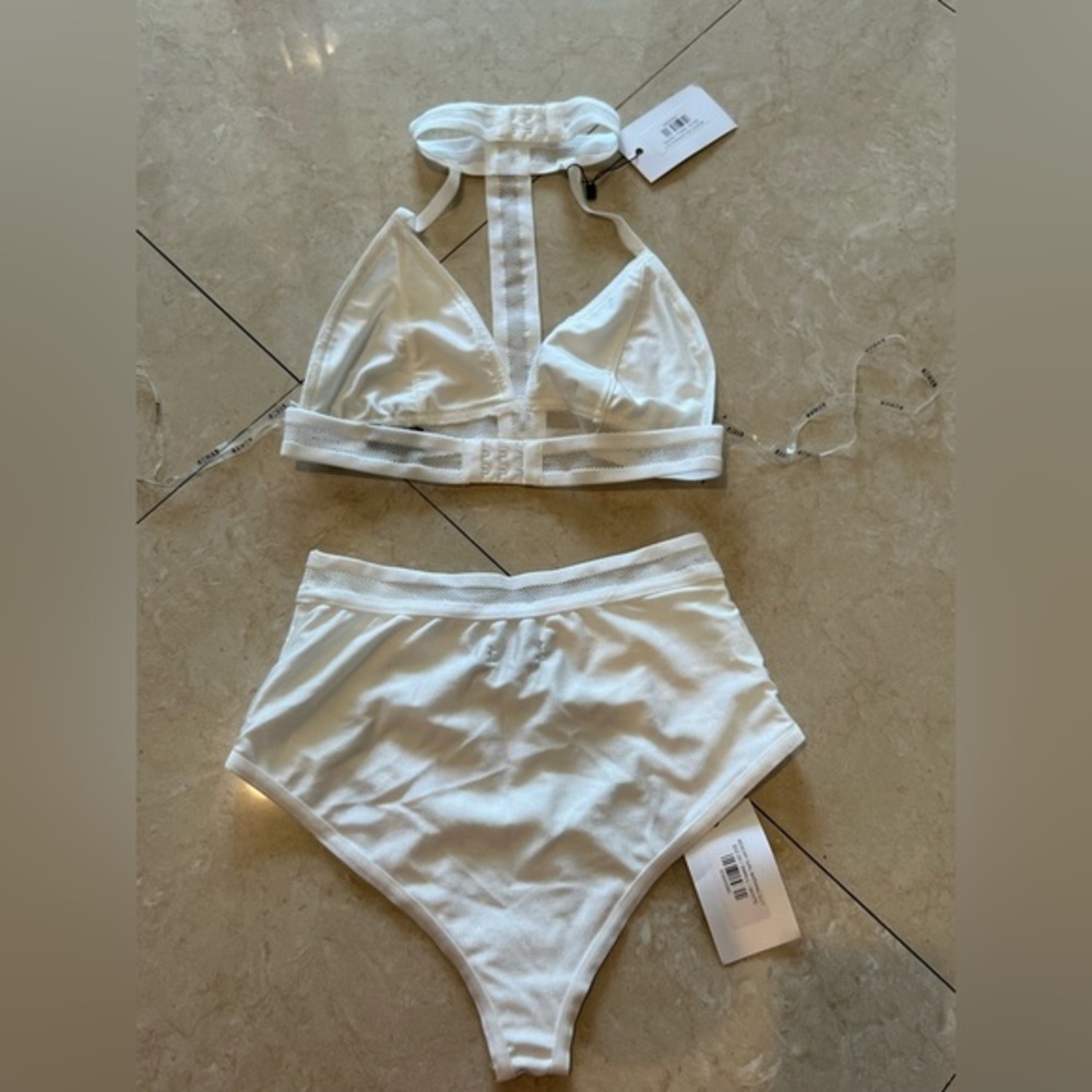 White choker mesh high waisted bikini set- New With Tags